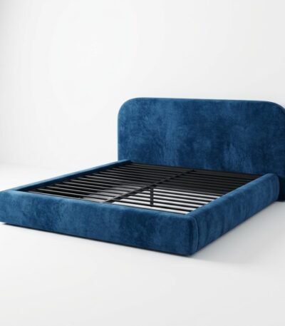 Premium-black-upholstered-bed-frame-on-display.