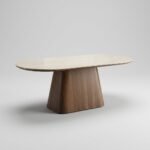 Professional-studio-shot-of-the-MMK-beige-stone-and-walnut-dining-table.