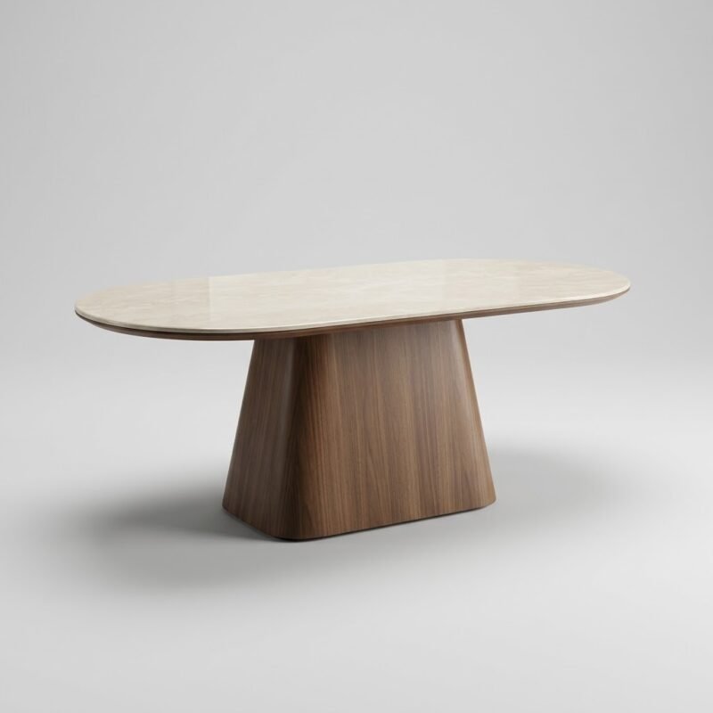 Professional-studio-shot-of-the-MMK-beige-stone-and-walnut-dining-table.