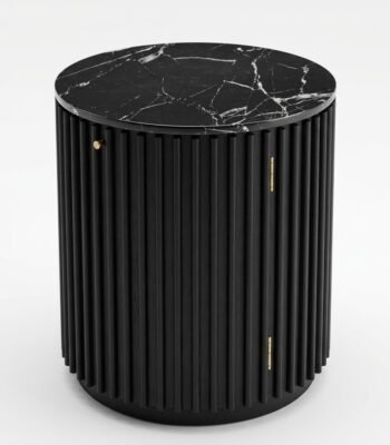 Round-fluted-black-wood-side-table-with-marble-top-by-MMK-Furniture-Makers.