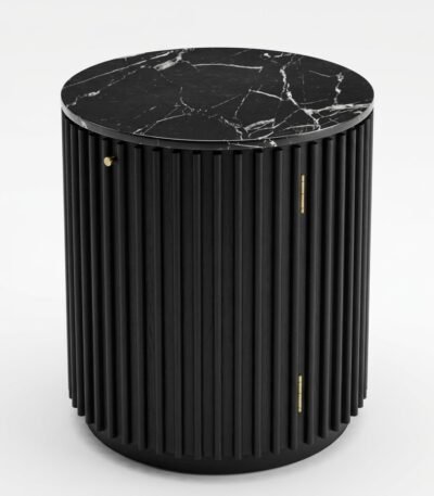 Round-fluted-black-wood-side-table-with-marble-top-by-MMK-Furniture-Makers.