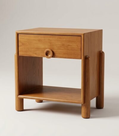 Solid-wood-nightstand-with-drawer-on-clean-studio-background.