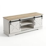 Wholesale-farmhouse-sliding-barn-door-TV-stand-with-wood-grain-top.