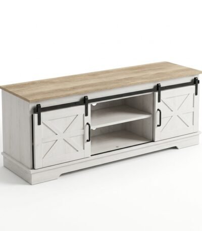 Wholesale-farmhouse-sliding-barn-door-TV-stand-with-wood-grain-top.