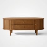 Wholesale-fluted-oval-coffee-table-with-two-storage-drawers-and-tapered-legs.