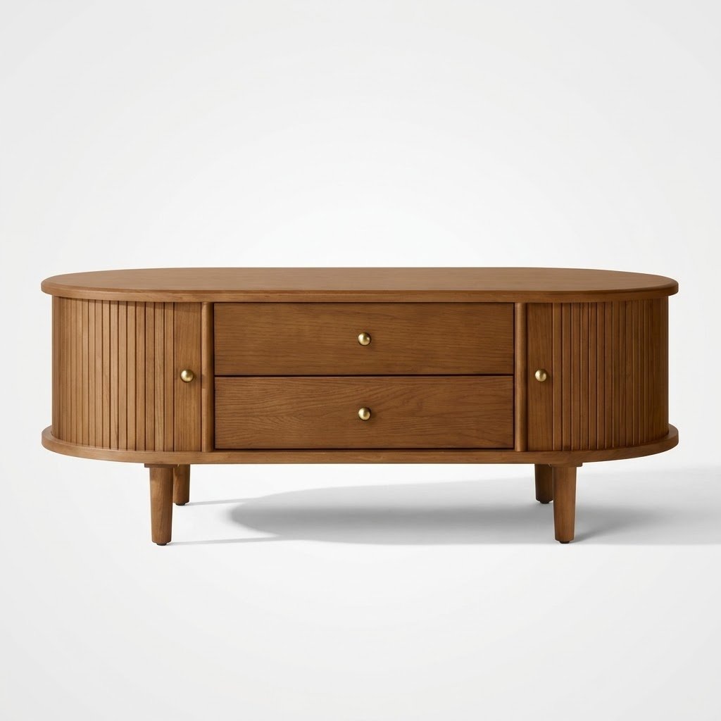 1.Wholesale fluted oval coffee table with two storage drawers and tapered legs Wholesale-fluted-oval-coffee-table-with-two-storage-drawers-and-tapered-legs.