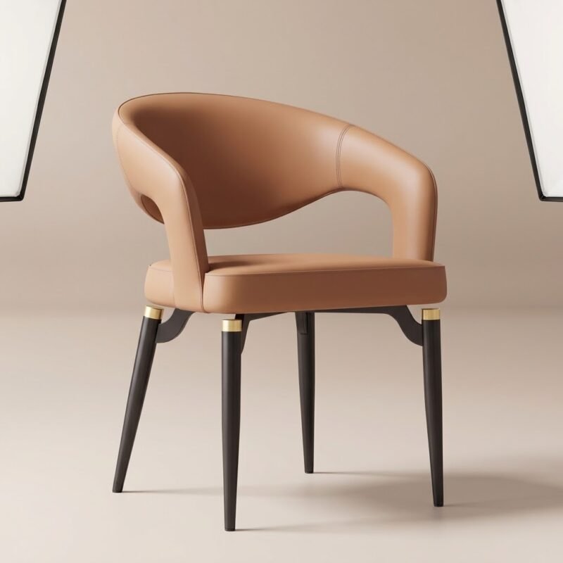Wholesale-modern-caramel-PU-leather-dining-chair-with-black-and-gold-metal-legs-by-MMK-Furniture-Makers.