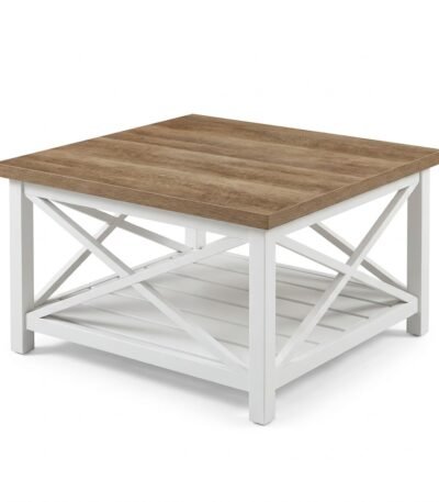 Wholesale-rustic-farmhouse-square-coffee-table-with-white-X-frame-base-and-wood-top.