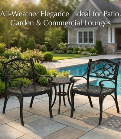 Cast-aluminum-patio-armchairs-set-on-a-luxury-garden-patio.