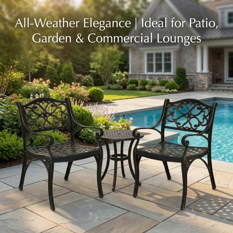 Cast-aluminum-patio-armchairs-set-on-a-luxury-garden-patio.