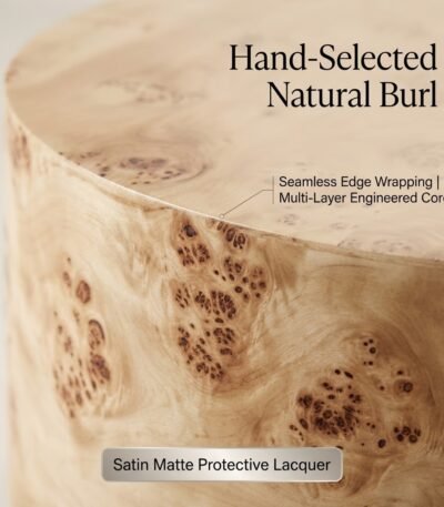 Close-up-of-natural-poplar-burl-wood-veneer-grain-and-smooth-satin-finish-on-round-table-edge.
