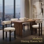 Four-upholstered-chenille-dining-chairs-with-ash-frames-arranged-around-a-wooden-dining-table-in-a-styled-home-setting.