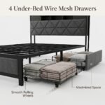 Four-wire-mesh-storage-drawers-under-metal-bed-frame.