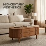Mid-century-modern-tambour-oval-coffee-table-styled-in-high-end-living-space.