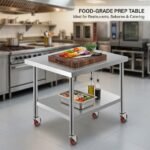 Mobile-stainless-steel-food-prep-table-used-in-a-professional-restaurant-kitchen.