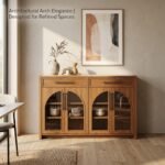 Modern-arched-credenza-buffet-cabinet-styled-in-a-contemporary-warm-dining-room-setting.