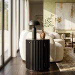 Modern-fluted-wood-end-table-placed-next-to-a-luxury-sofa-in-living-room.