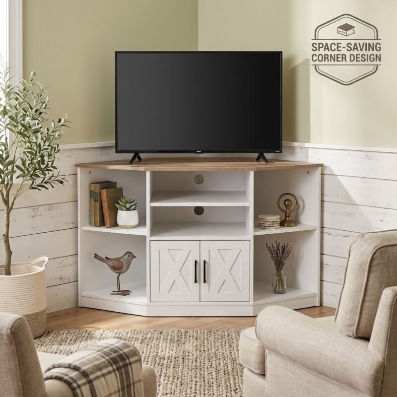 Rustic-corner-TV-console-in-cozy-modern-living-room-corner.
