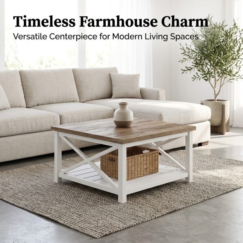 Rustic-two-tone-square-coffee-table-styled-in-a-modern-farmhouse-living-room.