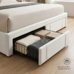 Under-bed-pull-out-storage-drawers-on-modern-velvet-platform-bed.