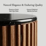 Close-up-details-of-solid-red-oak-fluted-slats-and-polished-black-marble-top.