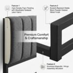 Close-up-of-premium-grey-linen-upholstery-and-matte-black-powder-coated-steel-frame.