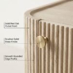 Close-up-of-solid-red-oak-fluted-front-and-brushed-brass-knob.