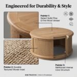 Material-detail-of-pine-wood-top-and-woven-linen-drum-coffee-table.