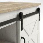 Smooth-black-metal-sliding-barn-door-track-and-X-brace-cabinet.