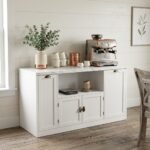 Modern-farmhouse-kitchen-buffet-cabinet-styled-as-coffee-bar.