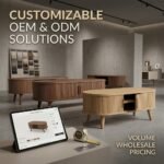 Multiple-oval-tambour-coffee-tables-displaying-different-finishes-for-volume-wholesale-orders-and-OEM-customization.