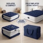 Foldable-blow-up-air-mattress-packed-into-compact-travel-bag.