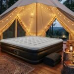 Inflatable-camping-bed-inside-tent-with-compact-travel-bag.