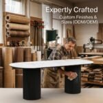 Contract-Grade Oval Faux Marble Dining Table with Dual Fluted Red Oak Pedestals - Image 6
