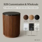 Fluted Red Oak Round Side Table with Black Marble Top - Image 6