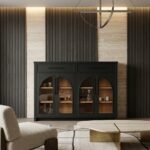 Contract-grade-black-arched-storage-credenza-in-a-boutique-hotel-suite.