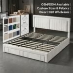 Velvet Upholstered Platform Bed Frame with Integrated Storage Drawers - Image 6