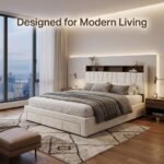 Modern-bedroom-setting-with-custom-upholstered-storage-bed.