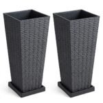 Premium Tall Rattan-Style Plastic Planter with Base