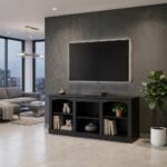 Wholesale 3-compartment black wood media console table under mounted TV for living room by MMK TRADE INC