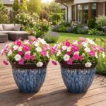 Faux Glazed Ceramic PP Plastic Planter – Blue Marble Finish - Image 2