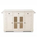 Farmhouse White Kitchen Island Buffet Storage Cabinet with Glass Doors & 3 Drawers