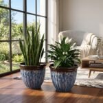 Faux Glazed Ceramic PP Plastic Planter – Blue Marble Finish - Image 3