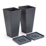 Premium Tall Square Polypropylene (PP) Planters - Faux Stone Finish