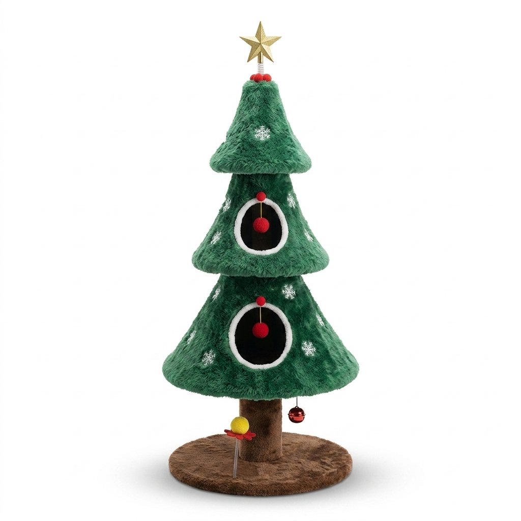 PSPFCF-2008—生成图 Festive Christmas Tree Cat Climbing Frame with Scratching Posts - Image 1