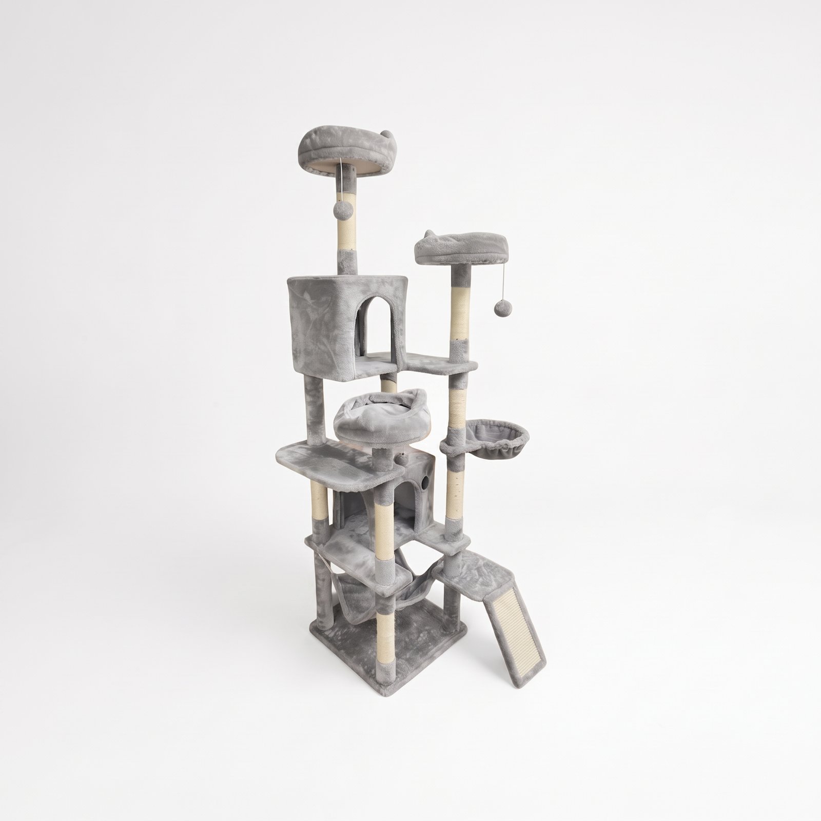 PSPFCF-8002—生成图 Multi-Level Plush Grey Cat Tree with Scratching Posts - Image 1