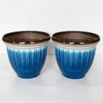 Modern Fluted 100% PP Plastic Planter – Glazed Faux-Ceramic Blue Finish