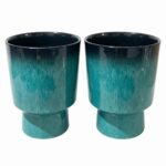 Faux-Ceramic PP Plastic Pedestal Planter – Gradient Teal