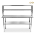 Compact Commercial Stainless Steel Prep Table with Double-Tier Overshelf
