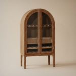 Arched Dark Solid Oak Wine Cabinet with Glass Doors